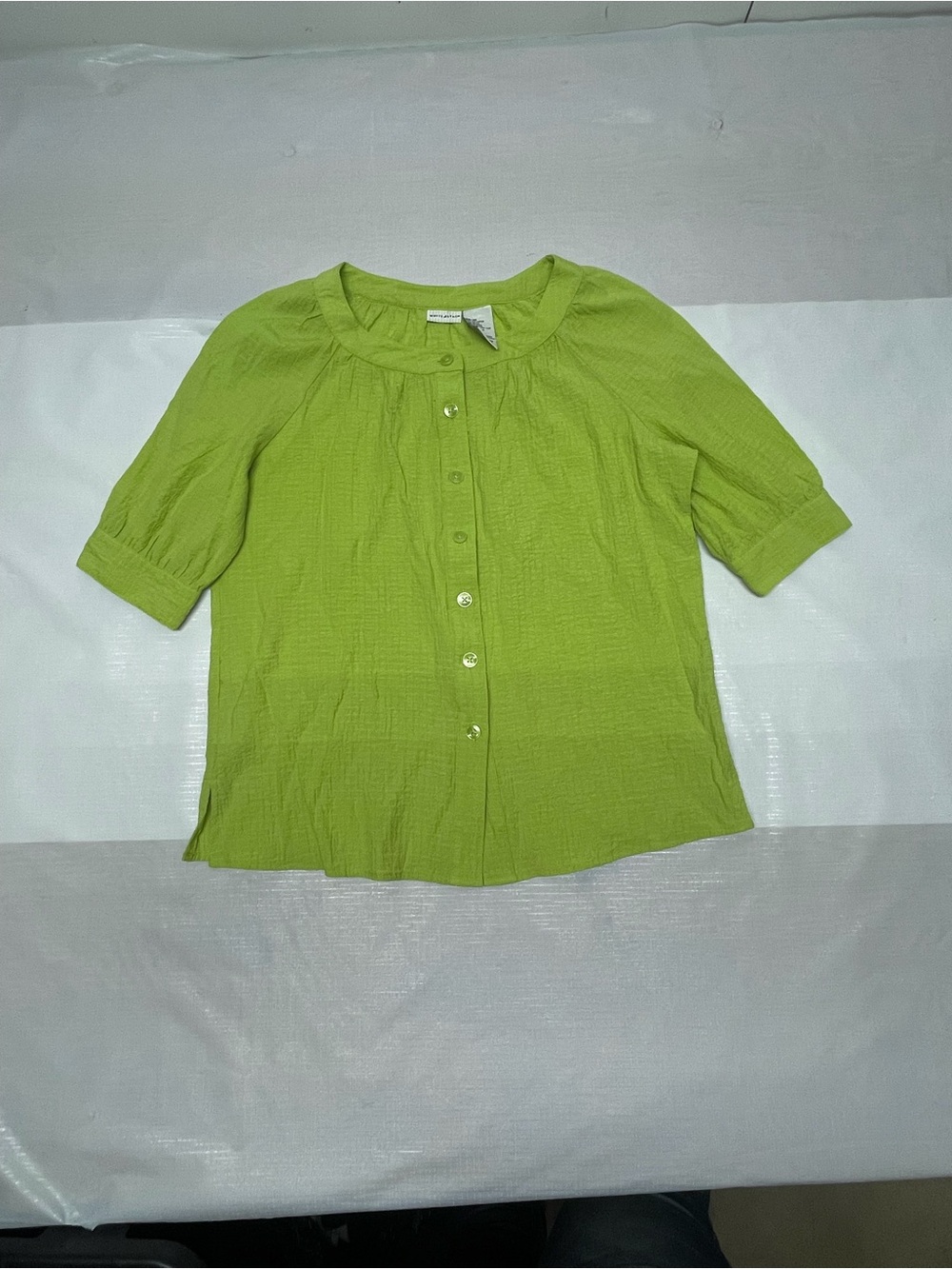 White Stag Bright Lime Green Button-Front Short Sleeve Blouse Sz: Medium